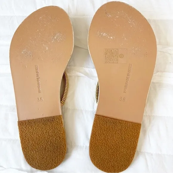 Ancient Greek Sandals Gold Leather Saita Slip On Flat Sandals
