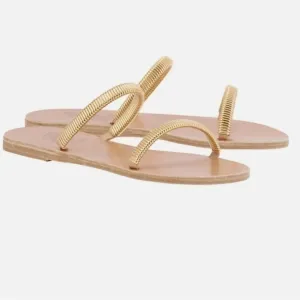 Ancient Greek Sandals Gold Leather Saita Slip On Flat Sandals