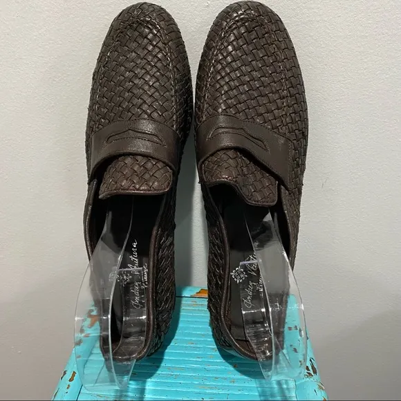 Andrea Ventura Firenze Brown Woven Italian Leather Loafers 43