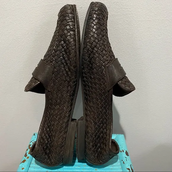 Andrea Ventura Firenze Brown Woven Italian Leather Loafers 43