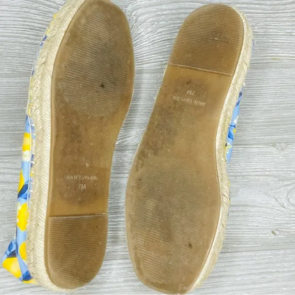 Ann Taylor Lemon Linen Blend Espadrilles shoes jute detail size 7 flats tropical