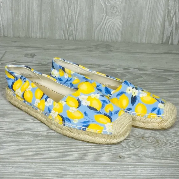 Ann Taylor Lemon Linen Blend Espadrilles shoes jute detail size 7 flats tropical