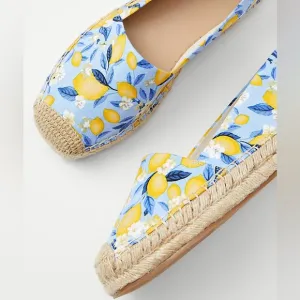 Ann Taylor Lemon Linen Blend Espadrilles shoes jute detail size 7 flats tropical
