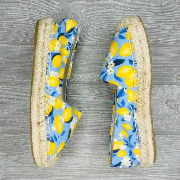 Ann Taylor Lemon Linen Blend Espadrilles shoes jute detail size 7 flats tropical