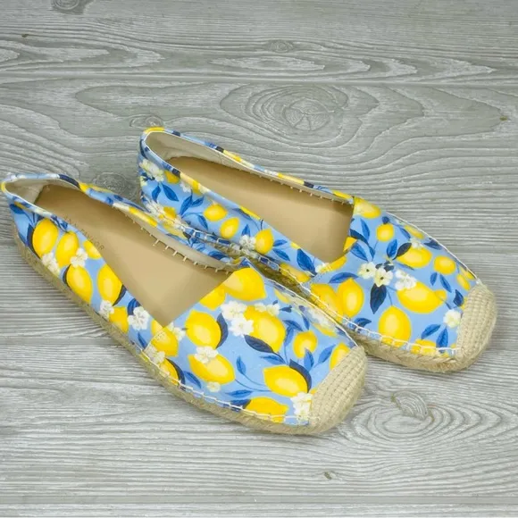 Ann Taylor Lemon Linen Blend Espadrilles shoes jute detail size 7 flats tropical
