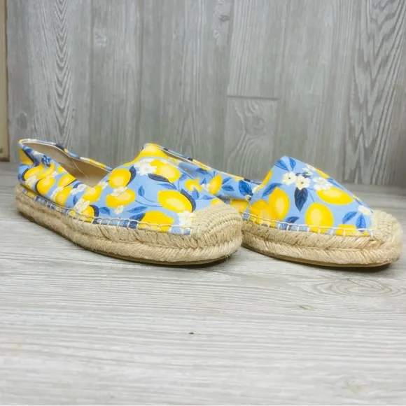 Ann Taylor Lemon Linen Blend Espadrilles shoes jute detail size 7 flats tropical