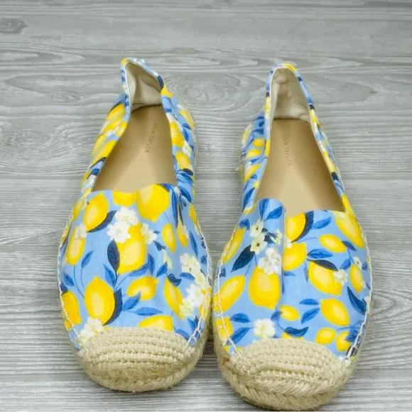 Ann Taylor Lemon Linen Blend Espadrilles shoes jute detail size 7 flats tropical