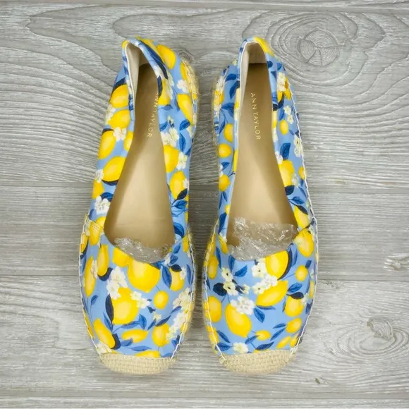 Ann Taylor Lemon Linen Blend Espadrilles shoes jute detail size 7 flats tropical