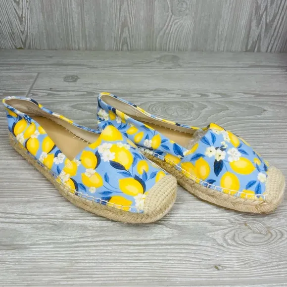 Ann Taylor Lemon Linen Blend Espadrilles shoes jute detail size 7 flats tropical