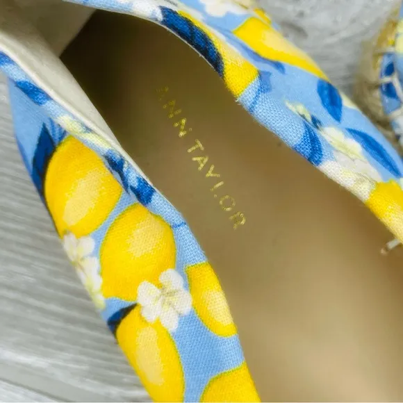 Ann Taylor Lemon Linen Blend Espadrilles shoes jute detail size 7 flats tropical