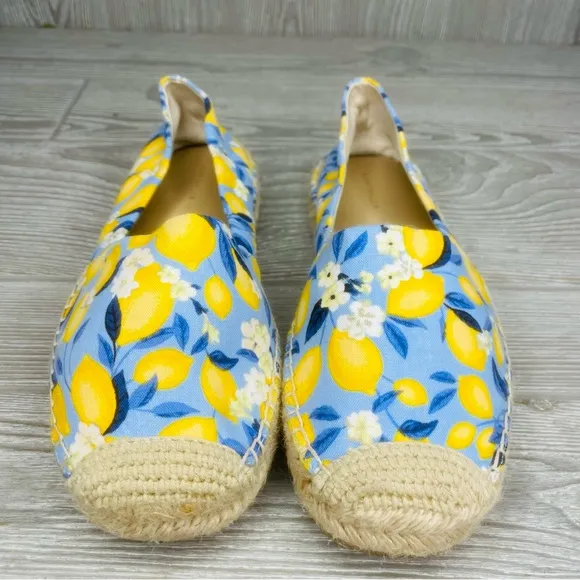 Ann Taylor Lemon Linen Blend Espadrilles shoes jute detail size 7 flats tropical