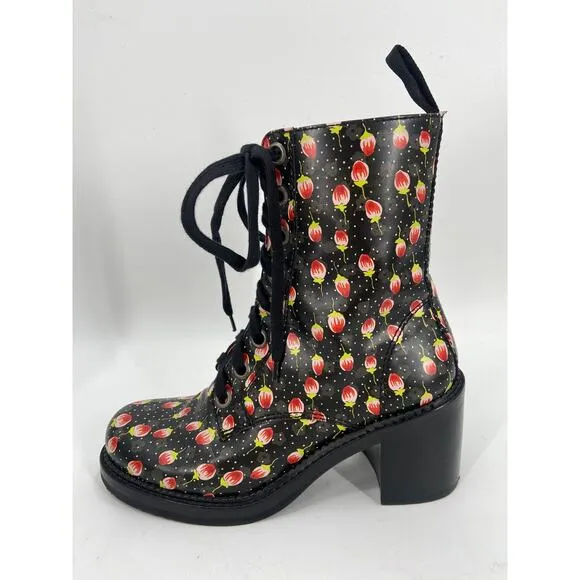 ANNA SUI Floral Leather Printed Lace Up Combat Boots Size 7