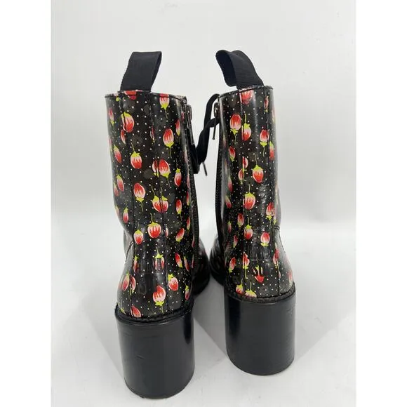 ANNA SUI Floral Leather Printed Lace Up Combat Boots Size 7