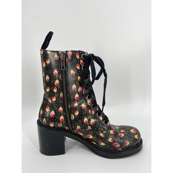 ANNA SUI Floral Leather Printed Lace Up Combat Boots Size 7