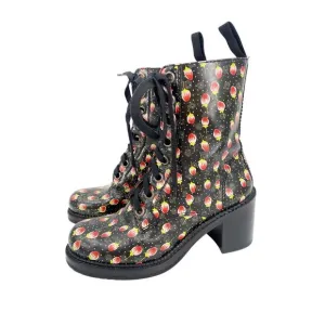 ANNA SUI Floral Leather Printed Lace Up Combat Boots Size 7