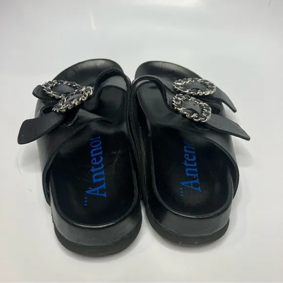 Antenora black 2 strap sandals slides bling buckles size 38