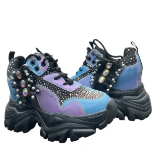 Anthony Wang Collection Platform Colorful Studded Sneakers, Sz: 8.5