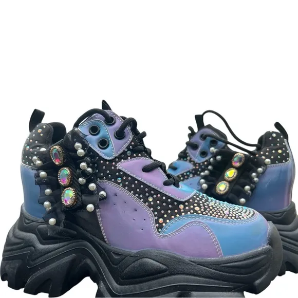 Anthony Wang Collection Platform Colorful Studded Sneakers, Sz: 8.5