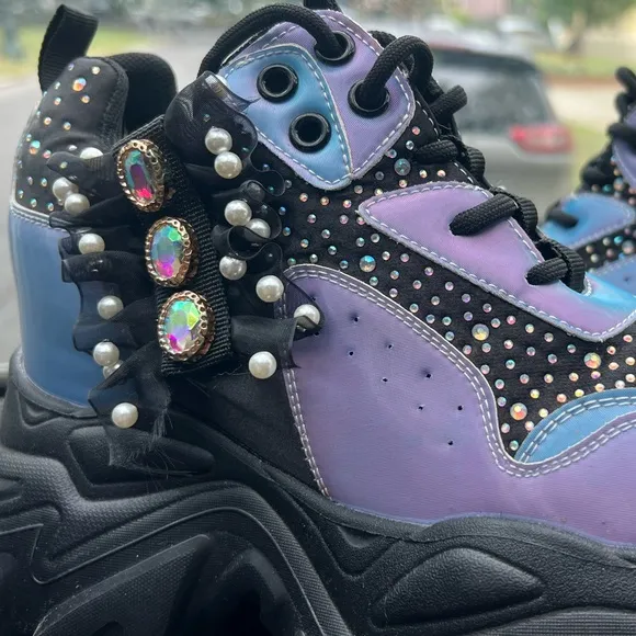 Anthony Wang Collection Platform Colorful Studded Sneakers, Sz: 8.5