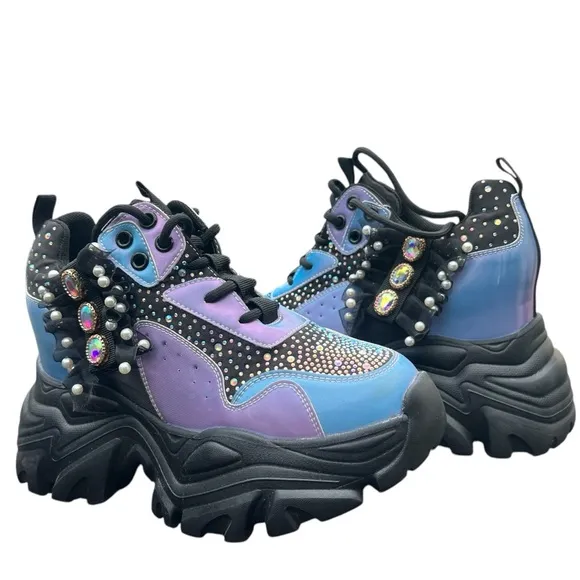 Anthony Wang Collection Platform Colorful Studded Sneakers, Sz: 8.5