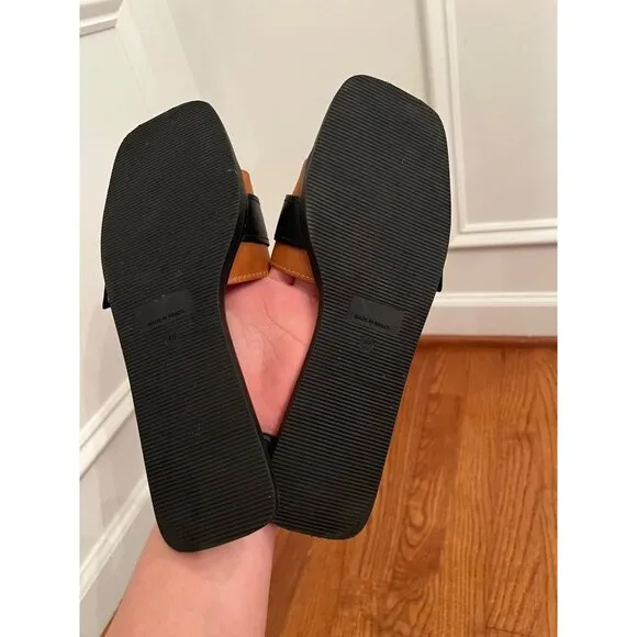 Anthropologie Buckle Slide Sandals Square-Toe Tan &amp; Black‎ Size 40 (9.5)