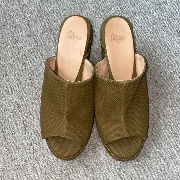 Anthropologie Castaner Bubu Slide Cotton Canvas Jute Wedge Espadrille Sandals