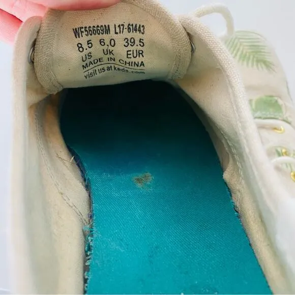 ANTHROPOLOGIE KEDS Canvas Cream Green Palm Tropical Leaf Platform Sneakers 8.5