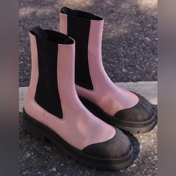 Anthropologie Maeve NEW Chelsea Boots Light Pink Genuine Leather Size 38 US 7