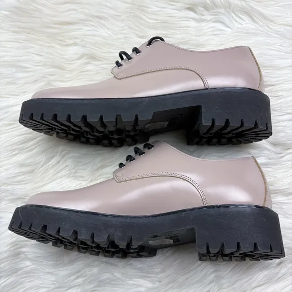 Anthropologie Maeve Oxford Lace Up Flats Sand Cream Smooth Leather Size 39 US 9
