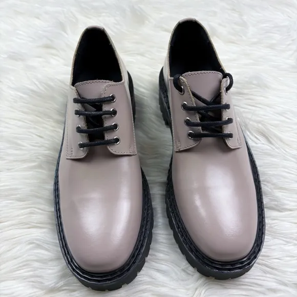 Anthropologie Maeve Oxford Lace Up Flats Sand Cream Smooth Leather Size 39 US 9