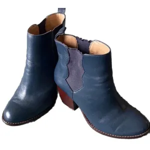 Anthropologie Splendid Magnolia Chelsea Ankle Boots $178 Blue With Brown Heel 6