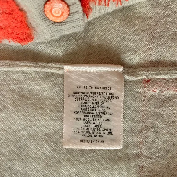Anthropologie Tan Grey w Orange Lace &amp; Button Front Cardigan Sweater S