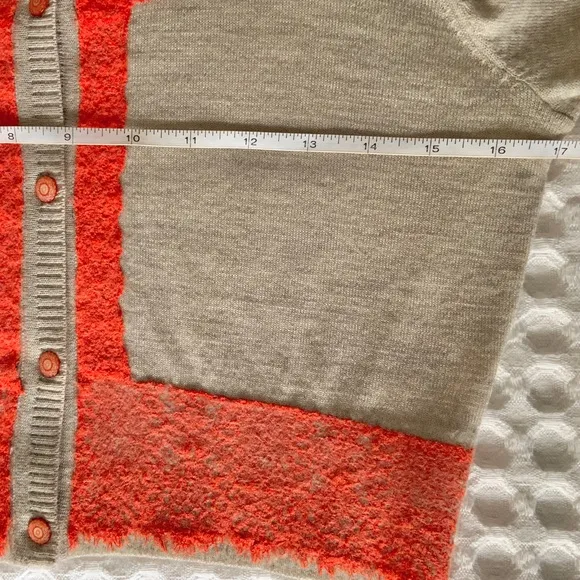 Anthropologie Tan Grey w Orange Lace &amp; Button Front Cardigan Sweater S