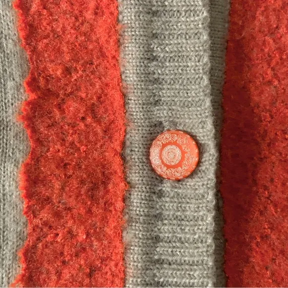 Anthropologie Tan Grey w Orange Lace &amp; Button Front Cardigan Sweater S