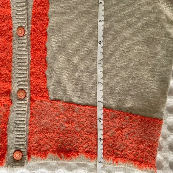 Anthropologie Tan Grey w Orange Lace &amp; Button Front Cardigan Sweater S