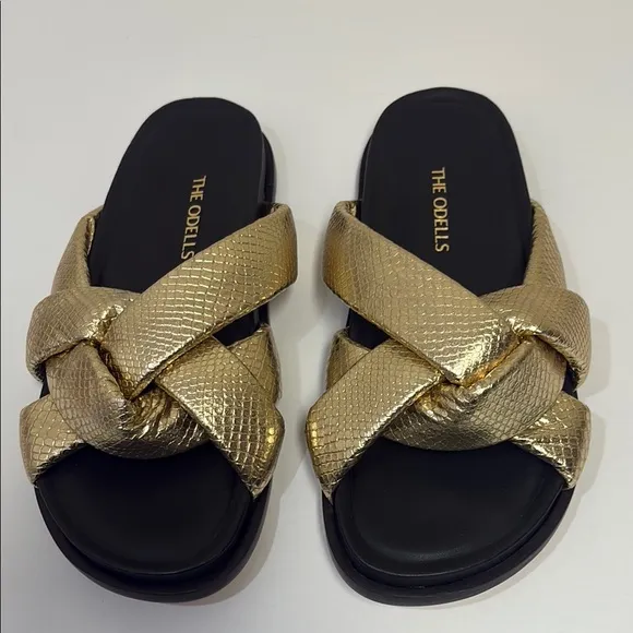 Anthropologie The Odells puff Women's Gold Slide Sandals EU 39 NEW