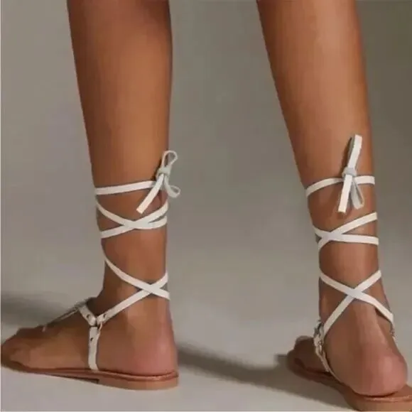 Anthropologie x Pilcro Leather Tie Up Sandals US 8