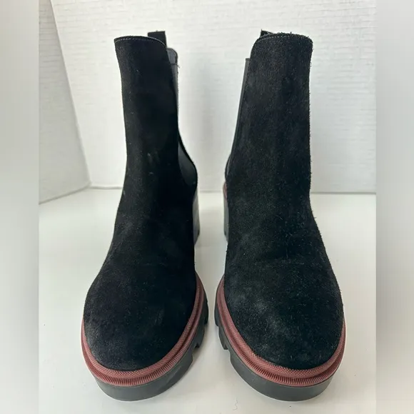 Antonio De Faria Suede Leather Chelsea Boots Platform Lug Sole Black Size 7.5