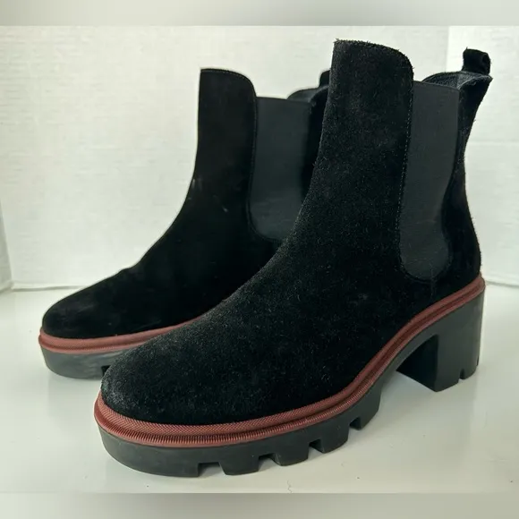 Antonio De Faria Suede Leather Chelsea Boots Platform Lug Sole Black Size 7.5