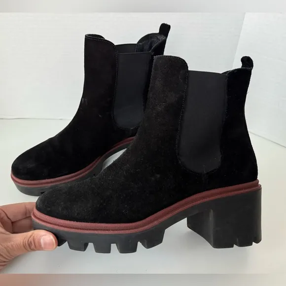 Antonio De Faria Suede Leather Chelsea Boots Platform Lug Sole Black Size 7.5
