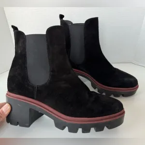 Antonio De Faria Suede Leather Chelsea Boots Platform Lug Sole Black Size 7.5