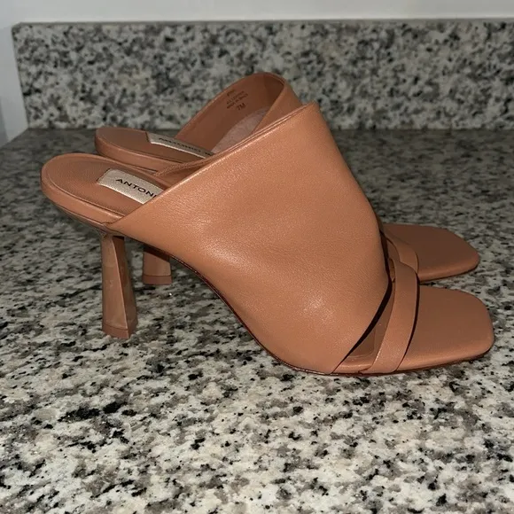 Antonio Melani Bynx Leather Heeled Dress Sandals in Tazia Tan marbled Heel Sz 7