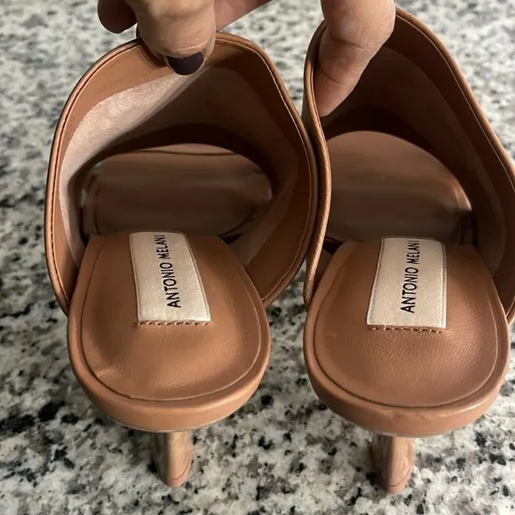 Antonio Melani Bynx Leather Heeled Dress Sandals in Tazia Tan marbled Heel Sz 7