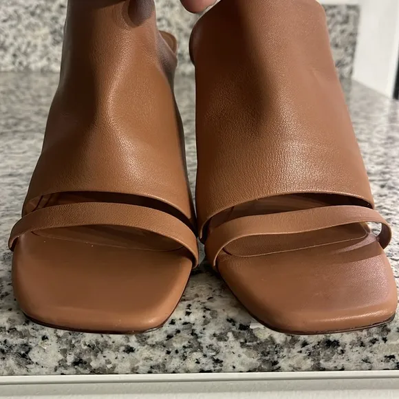Antonio Melani Bynx Leather Heeled Dress Sandals in Tazia Tan marbled Heel Sz 7