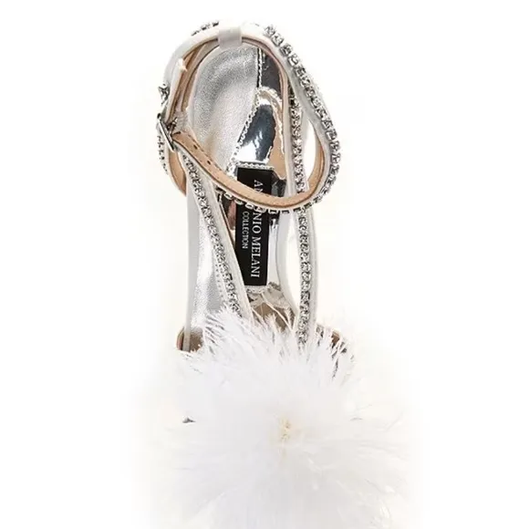 Antonio Melani Collection Aurora Feathered Rhinestone Embellished Sandals. Sz 10