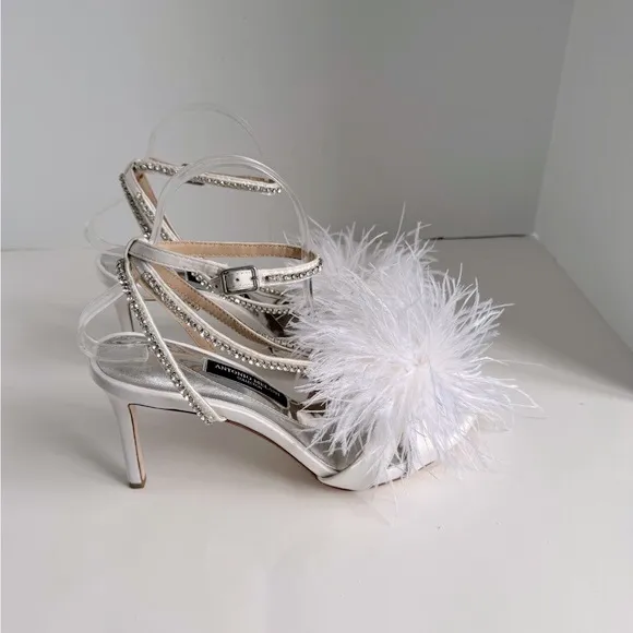 Antonio Melani Collection Aurora Feathered Rhinestone Embellished Sandals. Sz 10