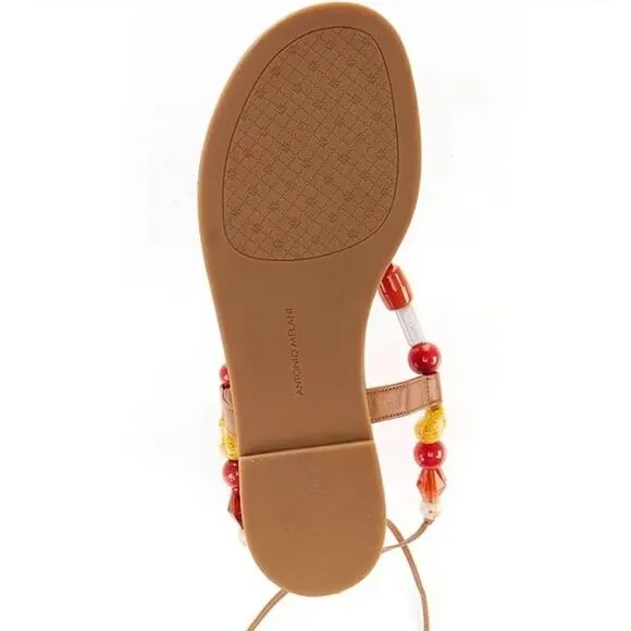 Antonio Melani | Loola Beaded Leather Ankle Wrap Flat Sandals