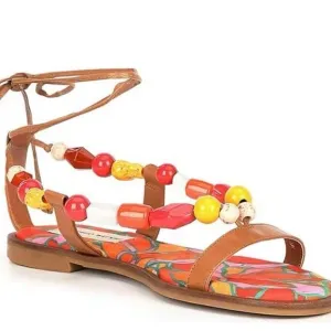 Antonio Melani | Loola Beaded Leather Ankle Wrap Flat Sandals