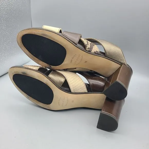 Anyi Lu Womens Heel Sandals Leather Brown Snake Bronze Buckle Size 9.5 40