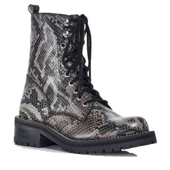 Aqua from Bloomingdales Snakeskin Print Combat Boots NWB